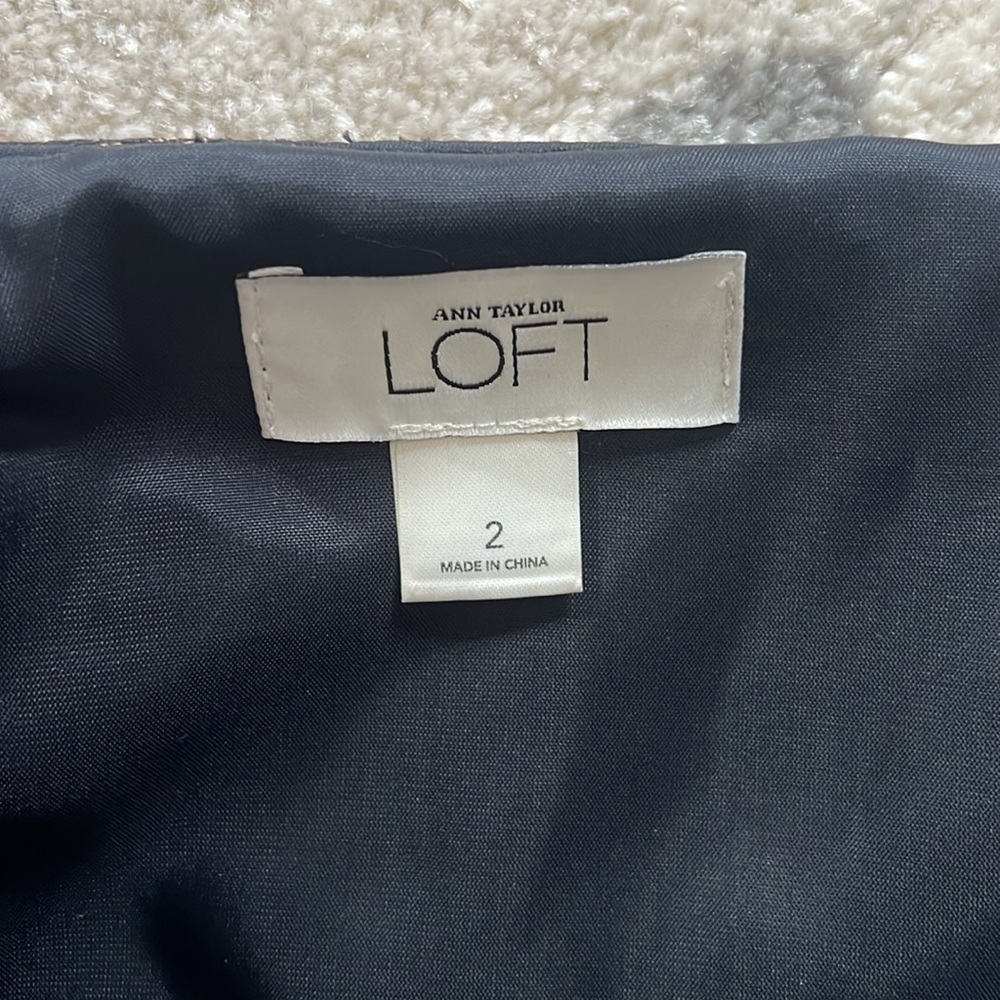 Loft size 2, sparkly beige and black (furry) lace patterned strapless dress - Picture 2 of 5